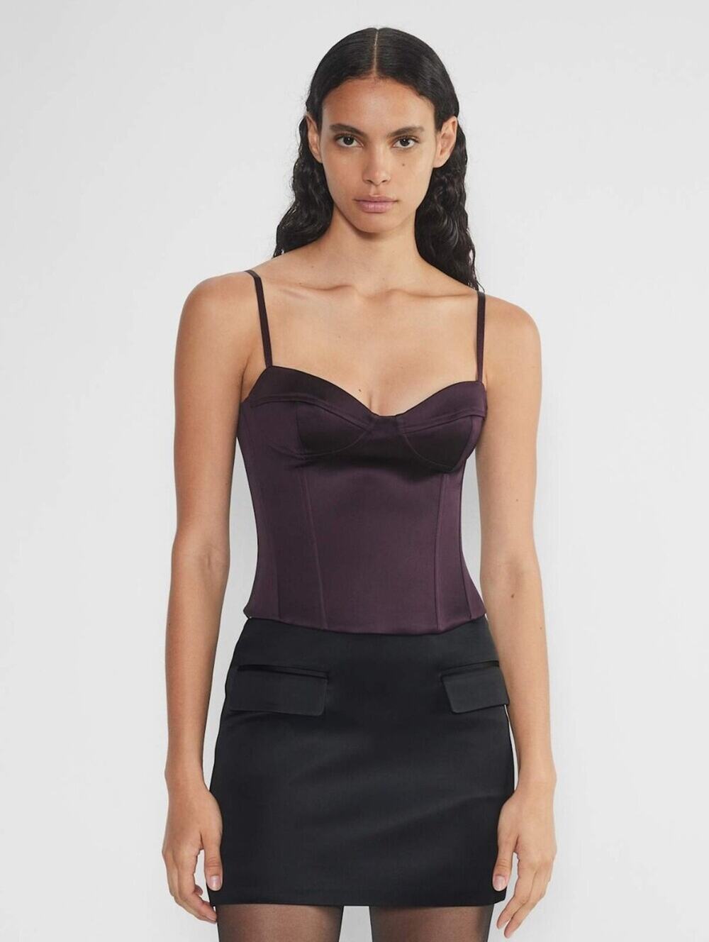 Aritzia Ten Dazzle Satin Bustier in Noble Maroon 00